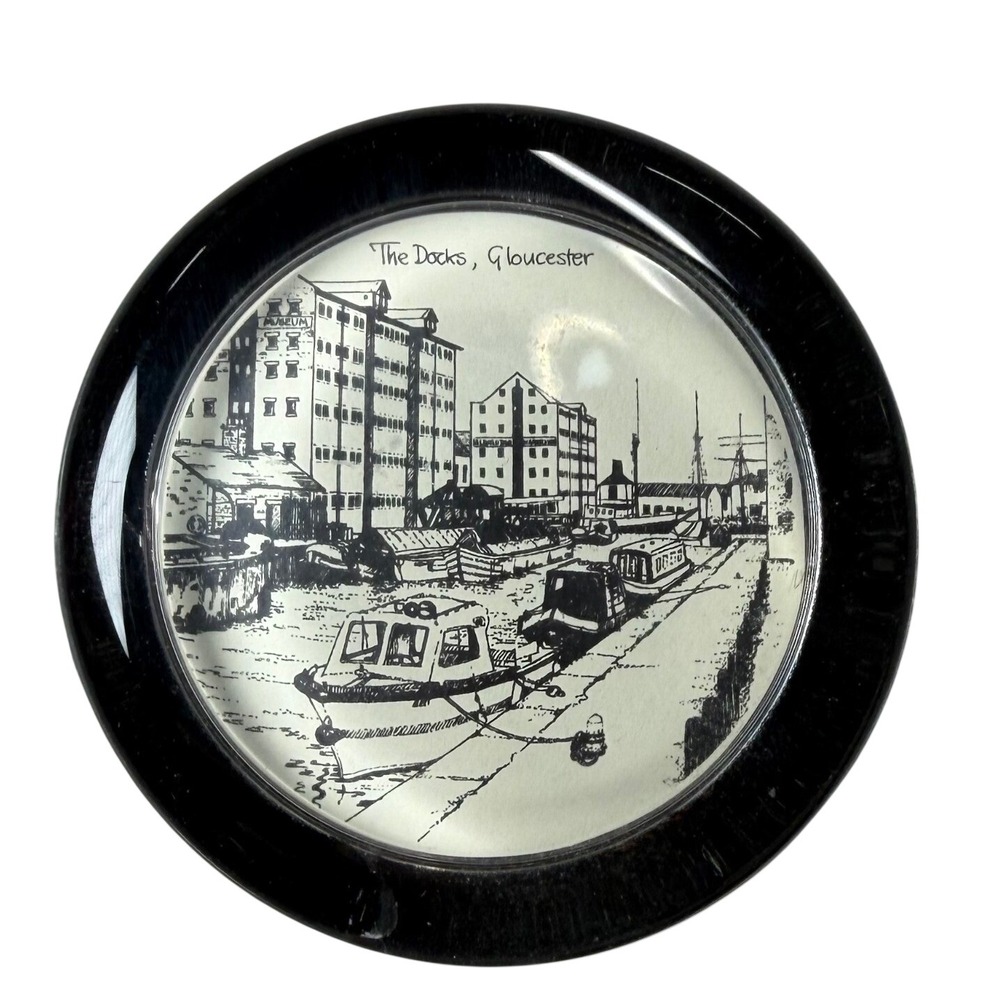 Vintage The Docks Gloucester Paperweight Black White Acrylic Souvenir‎ Nautical